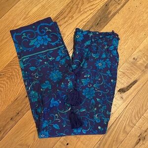 Sundance Cotton Lightweight Pull On Dark Floral Cargo Pants Blue Teal Size SMALL